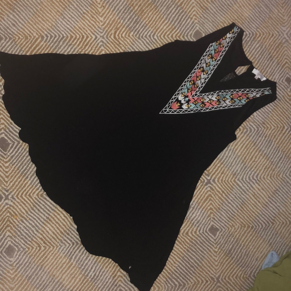 Black summer dress with v shape embroidery